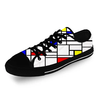 Mondrian Абстрактное искусство Эстетическая Повседневная ткань Модный 3D принт парусиновая обувь с низким берцем Мужские Женские легкие дышащие кроссовки