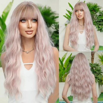 NAMM Длинный волнистый розовый парик со средней частью для женщин, для ежедневных вечеринок, Омбре, синтетические волосы цвета лаванды, блонд, парик с краской, термостойкое волокно