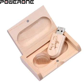 POWERONE Бесплатный Пользовательский Логотип USB Флэш-накопители 64 ГБ Лазерная Гравировка Деревянная Коробка Флешка 32 ГБ USB-Накопитель 2,0 Фотография Подарки 16 ГБ
