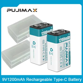PUJIMAX 9V 1200mAh Type-C Литий-ионная Аккумуляторная батарея 2/4/6/8 шт., Кабель для зарядки Мультиметра, Микрофон, Прочный