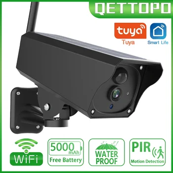 Qettopo 5MP WIFI Солнечная Пулевая камера PIR Motion Detecion Аккумулятор Наружная Камера видеонаблюдения Tuya Smart Life