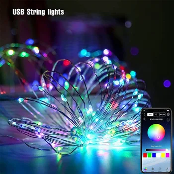 RGB Рождественские Сказочные огни Bluetooth App Control USB Light 5 М/10 М Водонепроницаемый домашний День Рождения Наружная светодиодная декоративная лампа