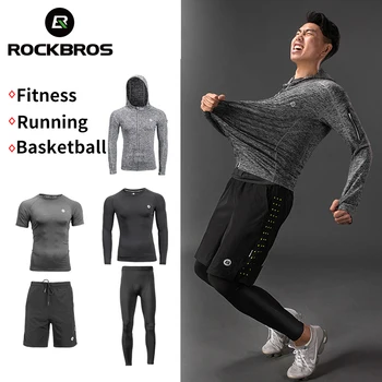 ROCKBROS, Мужские спортивные костюмы, комплекты для бега, Быстросохнущие, впитывающие пот Спортивные Джоггеры, Тренировочные костюмы для фитнеса, комплекты для бега