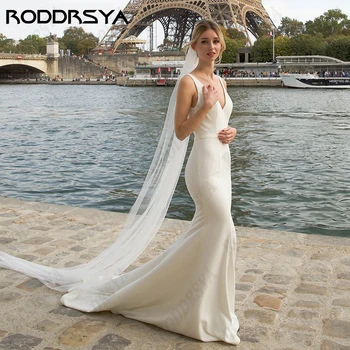 RODDRSYA Элегантное Атласное Свадебное платье Русалки без рукавов Для женщин, Простое Свадебное платье на бретельках, с глубоким V-образным вырезом и открытой спиной