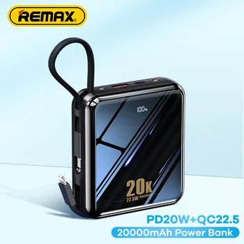 Remax QC 22,5 Вт Мини-Банк Питания 20000 мАч 10000 мАч Для iPhone Huawei Xiaomi PD 20 Вт Быстрая Зарядка Внешнего аккумулятора Встроенный 3 Кабеля