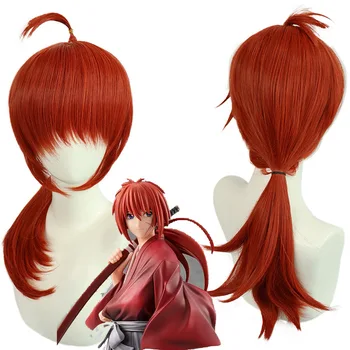 Rurouni Kenshin Косплей Костюм Kenshin Himura Косплей Парик 51 см Для мужчин и Женщин, Длинный Рыжий Парик, аксессуары для волос