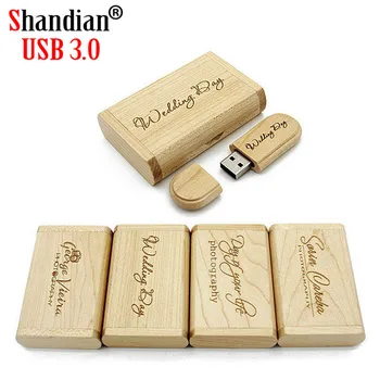 SHANDIAN USB 3,0 высокоскоростной бесплатный пользовательский логотип Деревянный USB флэш-накопитель из кленового дерева + коробка флешки 4 ГБ 32 ГБ 64 ГБ memory stick подарки
