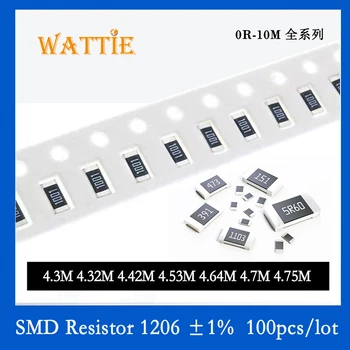 SMD резистор 1206 1% 4,3 М 4,32 М 4,42 М 4,5 М 4,53 М 4,64 М 4,7 М 4,75 М 100 шт./лот микросхемные резисторы 1/4 Вт 3,2 мм * 1,6 мм