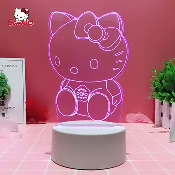 Sanrio Hello Kitty, ночник, мультяшная милая креативная USB 3D акриловая настольная лампа для спальни, настольная лампа в виде сердца для девочек, подходит для подарков