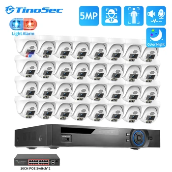 TinoSec 32-Канальная Система видеонаблюдения 5-Мегапиксельная PoE-камера Комплект Интеллектуального Обнаружения AI Воспроизведение Ночного Видения Комплект Камер защиты Видеонаблюдения