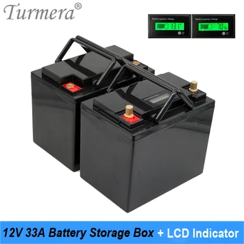 Turmera Коробка для хранения батареек 12V 33A Ручной ЖК-индикатор для 18650 26650 21700 32700 батарей Бесперебойного питания