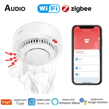 Tuya Smart Zigbee WiFi Детектор дыма, умный датчик пожарной сигнализации, Система противопожарной безопасности, Система Smart Life Works Gateway Hub