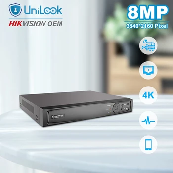 UniLook 4K 8CH NVR OEM DS-7608NI-Q1/8P 8MP POE Видеорегистратор Безопасности H.265 + для обнаружения движения IP-камерой 4/5/8 Мп