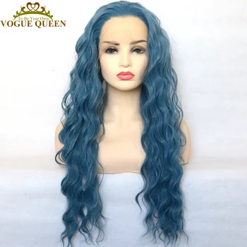 Vogue Queen Синий Синтетический кружевной передний вьющийся парик Из натурального волосяного покрова Термостойкое волокно Косплей Для женщин