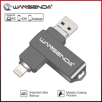 WANSENDA USB 3,0 Флэш-накопитель 128 ГБ OTG Флешка 16 ГБ 32 ГБ 64 ГБ Флэш-диск 3 В 1 microUSB-накопитель для iPhone 14 Pro/13/12Pro/11
