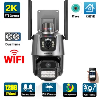 XMEYE 2K 6MP Двухобъективная PTZ Wifi IP-камера с Двойным Экраном AI Автоматическое Отслеживание Наружная Беспроводная Камера Видеонаблюдения iCSee