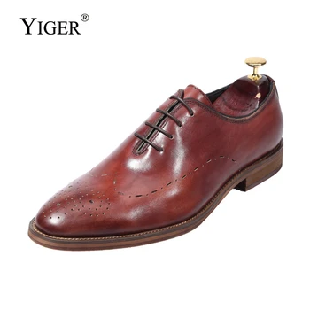 YIGER/ Новые мужские модельные туфли, мужская деловая обувь, итальянские свадебные туфли в стиле Дерби из натуральной кожи, Оксфорды, Брендовая обувь ручной работы