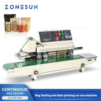 ZONESUN ZS-PM1800, автоматическая машина для запечатывания пластиковых пакетов из алюминиевой фольги с датой, струйный принтер, Упаковочная машина