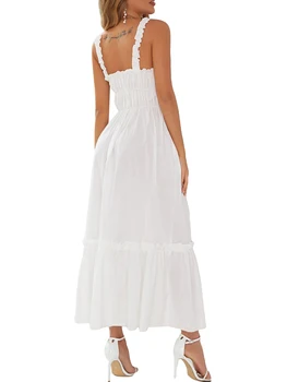 ZUNZOOM Женское белое летнее платье на бретелях с рюшами (белый L)