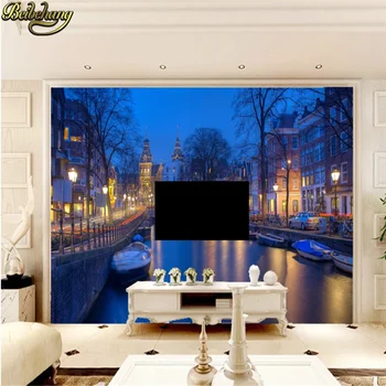 beibehang пользовательские фотообои 3D обои спальня Ночной вид на канал город Амстердам пейзаж 3D фреска обои современные обои