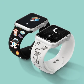 Авиационный Астронавт Мультяшный Ремешок для Apple Watch iWatch 6 SE 5 4 3 38 мм 40 42 44 Детский Студенческий Молодежный Подарок Резиновый Ремешок Браслет