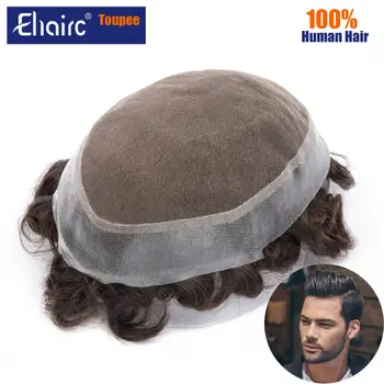 Австралийский Мужской парик на основе парика с кружевом и полиуретановой основой для мужчин, замена индийских волос, Системный блок Exhuast, мужской Волосяной протез