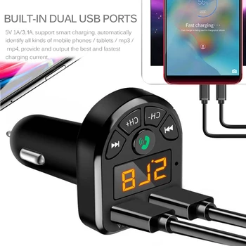 Автомобильный MP3-плеер Bluetooth 5,0, беспроводной аудиоприемник громкой связи, двойное зарядное устройство USB 3.1A, FM-передатчик, флэш-память USB