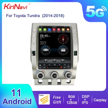 Автомобильный радиоприемник KiriNavi с вертикальным экраном в стиле Tesla Android 11 для Toyota Tundra, автоматическая GPS-навигация, DVD-плеер, стерео 4G 2014-2018
