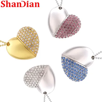 Акции SHANDIAN модное металлическое сердце кристалл USBфлэш-накопитель драгоценный камень ручка-накопитель подарок красоты USB 2.0 Memorial Fa