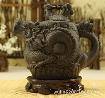Аутентичный исинский чайник с драконом и фениксом, 500 мл, большая емкость, фиолетовый глиняный чайный набор, чайник, кунг-фу, чайник