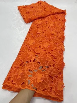 Африканская Кружевная Ткань Оранжевого Цвета 2023, Высококачественная Водорастворимая Нигерийская Вышивка, Французский Гипюровый Шнур, Кружево Для Свадебного Шитья