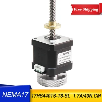 Бесплатная доставка Nema17 маховик винтовой шаговый двигатель 17HS4401S-T8 L310MM с медной гайкой 2/4/8 мм для аксессуаров 3D-принтера