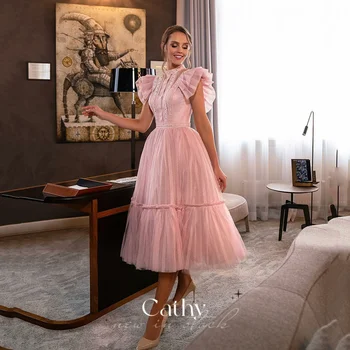 Блестящие Розовые платья Кэти для выпускного вечера Вечерние платья Принцессы длиной до колен Из Блестящей ткани Свадебные платья Для вечеринок Идиллические Вечерние Платья