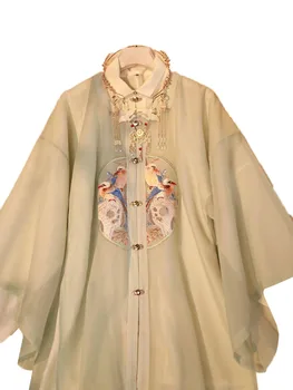 Верхняя Одежда Костюма Тан с воротником-стойкой в ретро-художественном национальном стиле для девочек Hanfu Ramie с машинной вышивкой