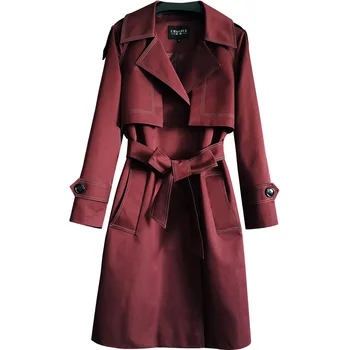 Винно-красная ветровка, женская осенняя куртка средней длины 2023, Новый женский Тренч с рукавом Реглан, плюс Размер, Бесплатная доставка