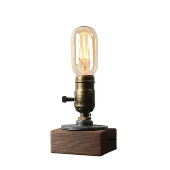 Винтажная настольная лампа, промышленный прикроватный светильник, прикроватный светильник с деревянным основанием для спальни, гостиной, розетки переменного тока