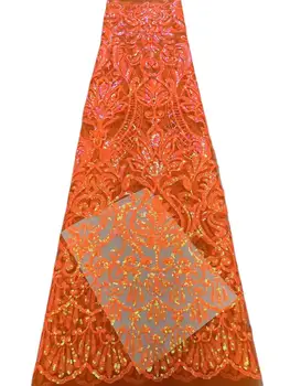 Высококачественная Оранжевая Новейшая Элегантная Тюлевая Кружевная ткань с вышивкой Блестками Для Свадебного платья NN6718_K