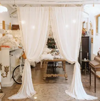 Высококачественные белые плотные шторы из 100% хлопка для спальни, гостиной, корейской принцессы, кружевная занавеска Lotus Cortina из чистого хлопка