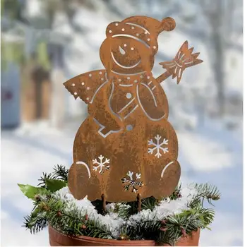 Высота-46 см, Винтажная садовая вставка из кованого железа в Европейском Стиле, Милый Снеговик, Цветок, Рождественское украшение