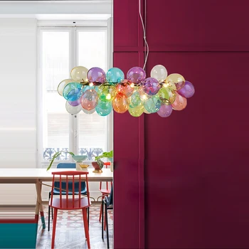 Глянцевый светодиодный декор, подвесное освещение в помещении, Столовая, гостиная, спальня, подвесные светильники, постмодернистские люстры с разноцветными стеклянными шарами