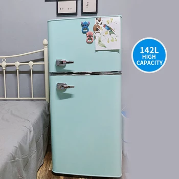 Двухдверный холодильник BCD-142UM, Мелкий бытовой 142Л, Большой емкости, Ретро-Маленький холодильник, Быстрая Заморозка/Охлаждение