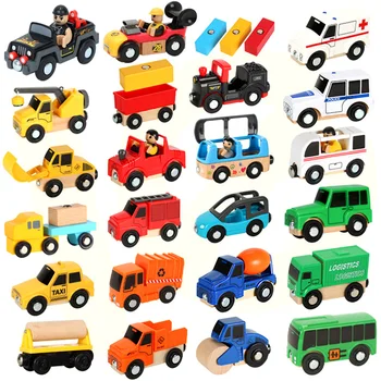 Деревянная Железная дорога Магнитные игрушки для поездов Деревянные Аксессуары для железнодорожных путей Вертолет Автомобиль Грузовик Железнодорожные пути Запчасти для детских игрушек