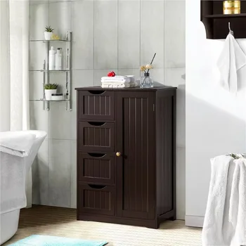 Деревянный шкаф для хранения в ванной комнате Alden Design с 4 выдвижными ящиками и буфетом, шкаф для хранения эспрессо в туалете