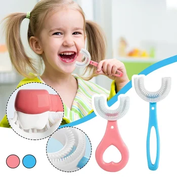 Детская U-образная зубная щетка для детей от 2 до 12 лет с мягкой силиконовой насадкой для чистки зубов на 360 ° Для малышей и детей