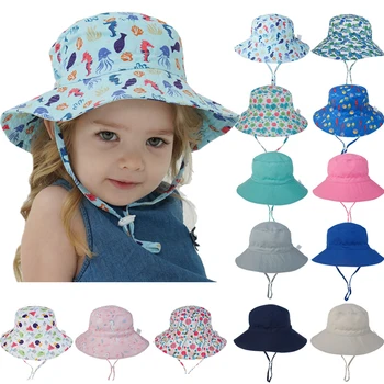 Детская Солнцезащитная шляпа для девочек и мальчиков, Наружный чехол для ушей, защита от ультрафиолета, Детские Дышащие пляжные шапочки, Кепка-ведро, кепка-ведро для детей 0-8 лет
