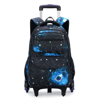 Детские школьные сумки на колесиках с принтом Космического Звездного Неба, Съемные рюкзаки на колесиках для мальчиков, Детские сумки на колесиках для багажа, Сумка для книг