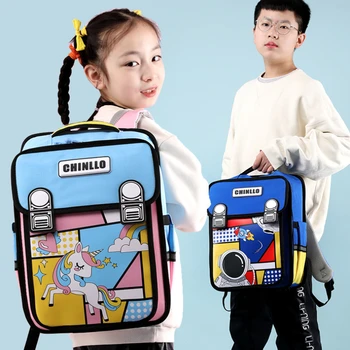 Детский школьный рюкзак с Мультяшным Космическим человеком и Единорогом Для мальчиков и девочек, школьный рюкзак 1-3 класса, легкий рюкзак на плечо