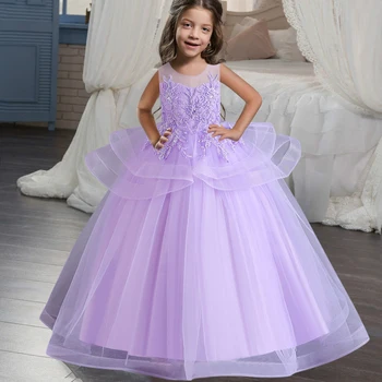 Детское платье принцессы с жемчужной вышивкой, модный цветочный торт для девочек, пышное платье для банкета, выпускной, представление