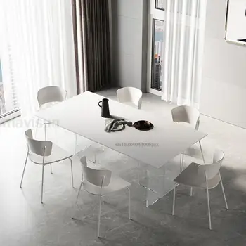 Дизайнерский обеденный стол Mavisun На Прозрачной Акриловой основе из камня 12 мм Прямоугольный Рабочий стол Лаконичный Современный Кухонный стол и Стулья
