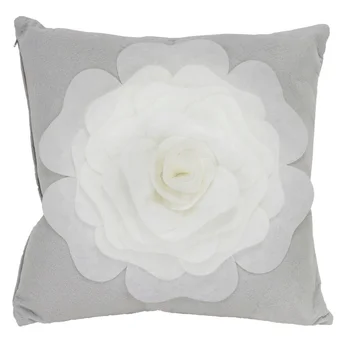 Домашняя Декоративная подушка Ручной работы с крупным 3D цветком, Квадратная, со вставками, Цвет серый, Подушка для украшения дивана